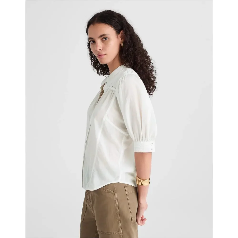 NWOT Madewell Puff-Sleeve Band-Collar Shirt in White Size 14